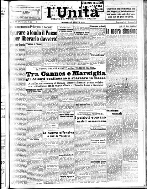 L'Unità : organo centrale del Partito comunista italiano